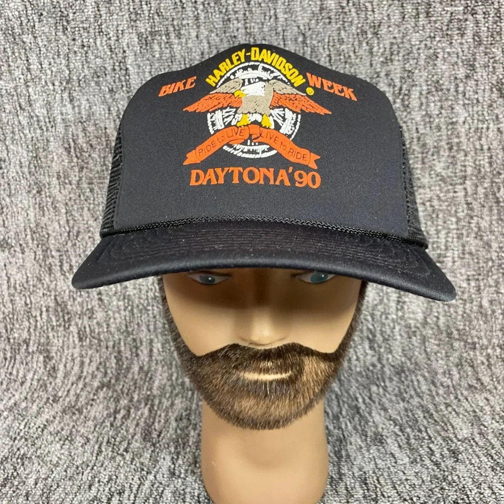 Vintage 1990 Harley Davidson Daytona Bike Week Trucker Hat Mesh Snapback Eagle